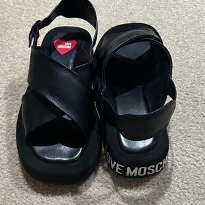 ♥️ Love Moschino Women Black Sandals Sz 39
